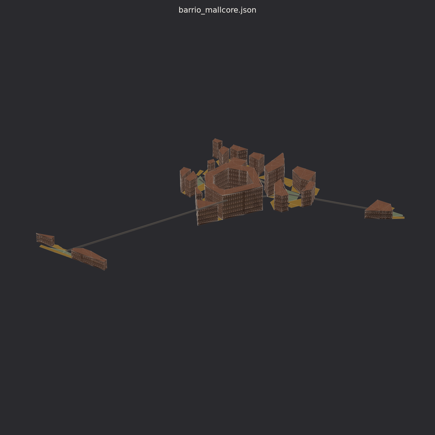 Isometric render of the MALL_CORE fragmentation stress case